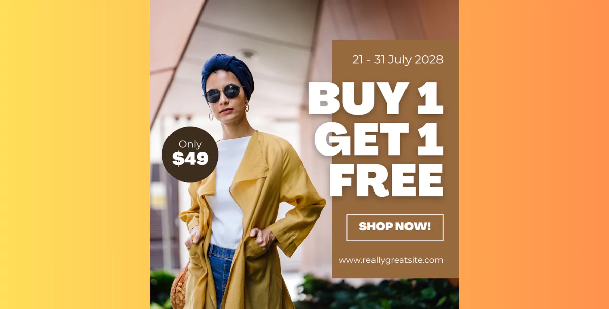 Fashion Sale Banner – Canva Editable Buy 1 Get 1 Free Template
