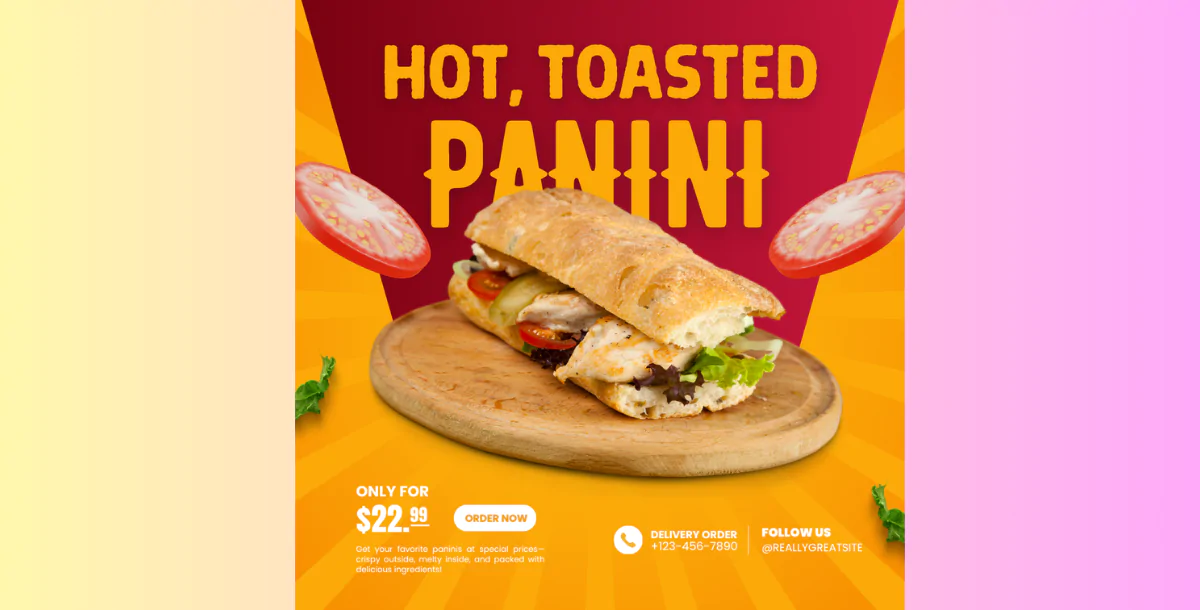 Hot Toasted Panini – Restaurant Food Promo Canva Template