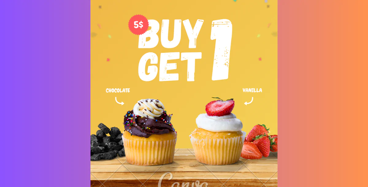 Cupcake Shop Promo – Canva Instagram Template (Buy 1 Get 1 Free Offer)
