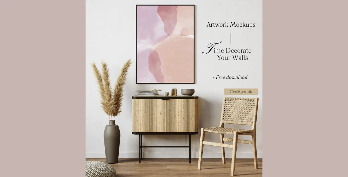 Modern Boho Wall Art Mockup – Natural Interior Scene